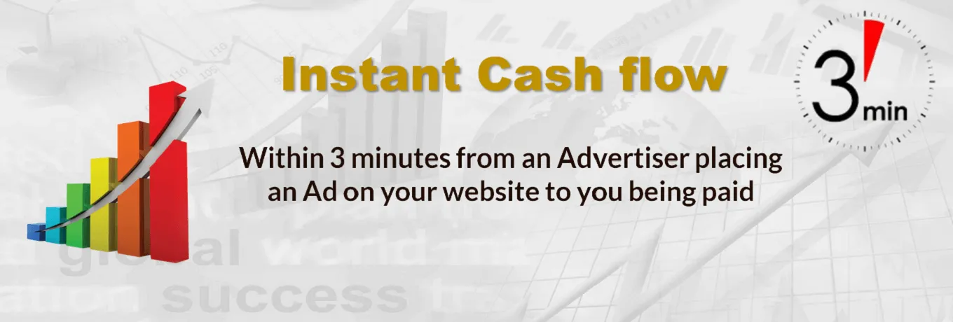 Instant Cash flow…within 3 minutes from an Advertiser placing an Ad on your website to you being paid